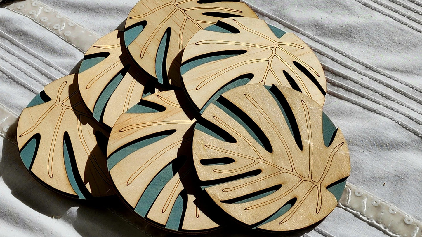 Coasters - Layered Stylised Monstera - Serenity Bay Creative - Coasters