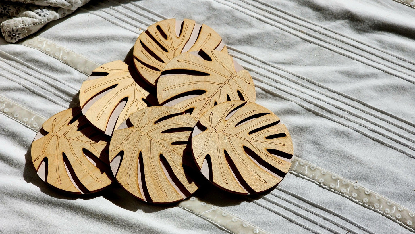 Coasters - Layered Stylised Monstera - Serenity Bay Creative - Coasters