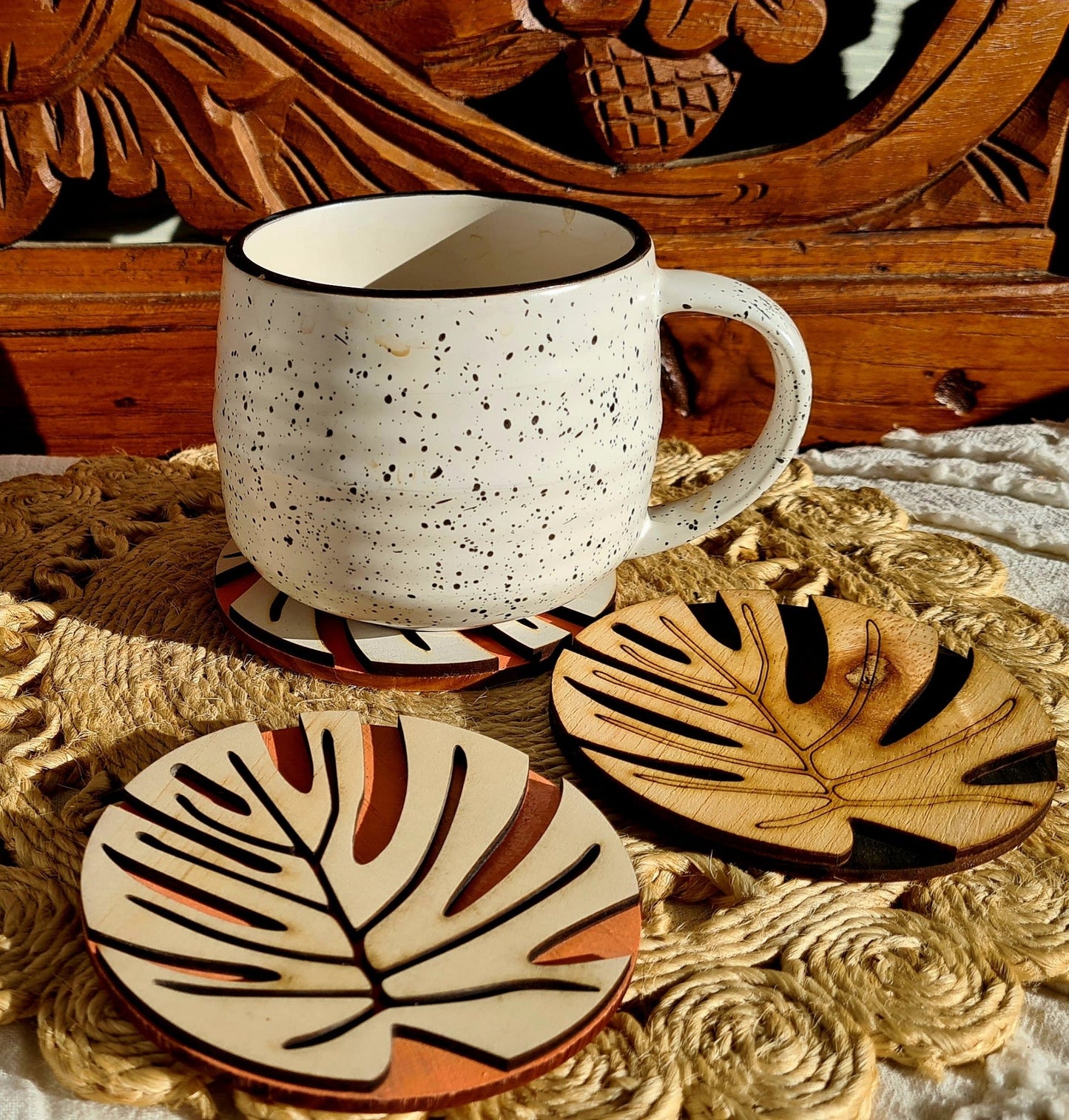 Coasters - Layered Stylised Monstera - Serenity Bay Creative - Coasters